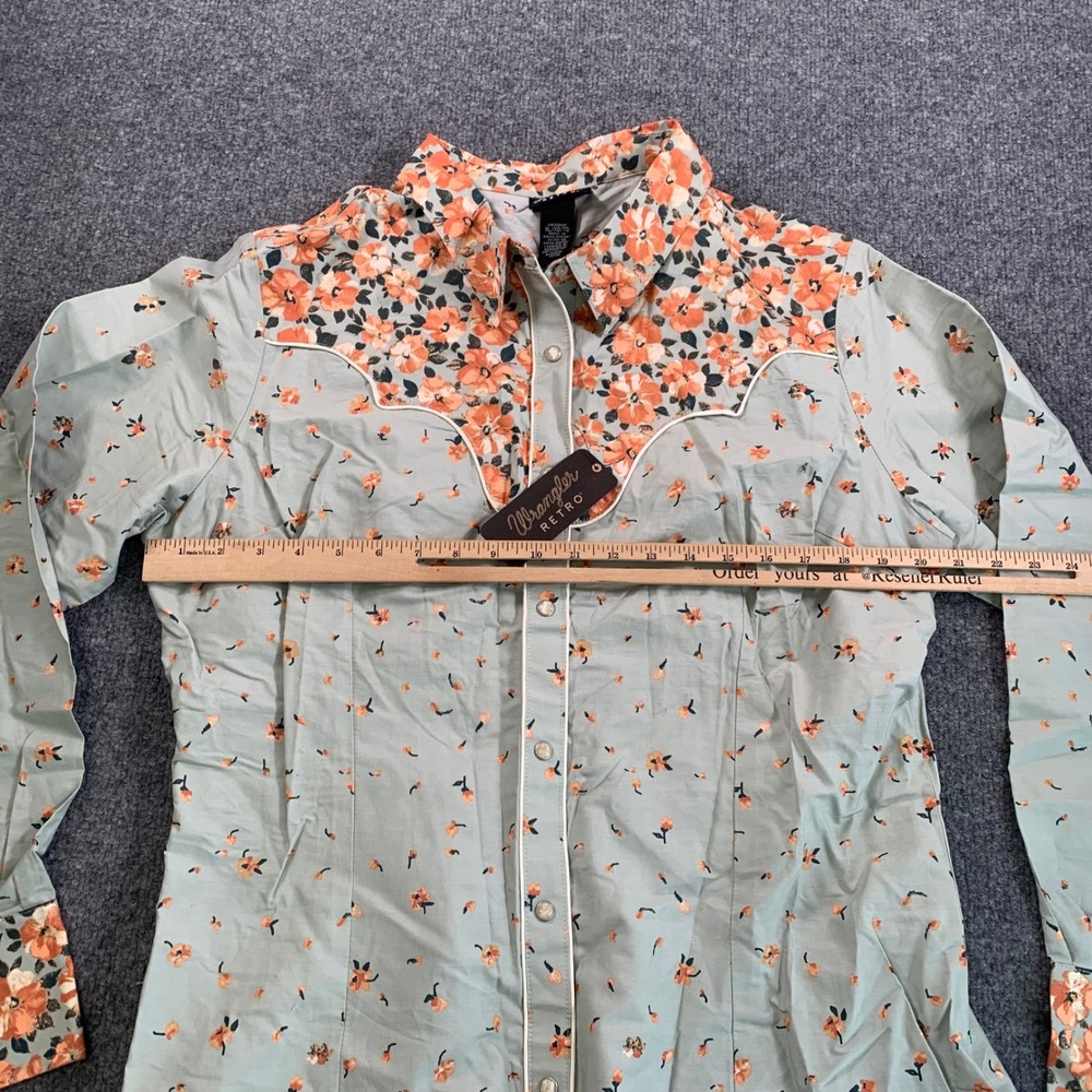 Wrangler Retro Womens XL Floral Western Snap Shirt Sage Green New w/ tags - Picture 7 of 11